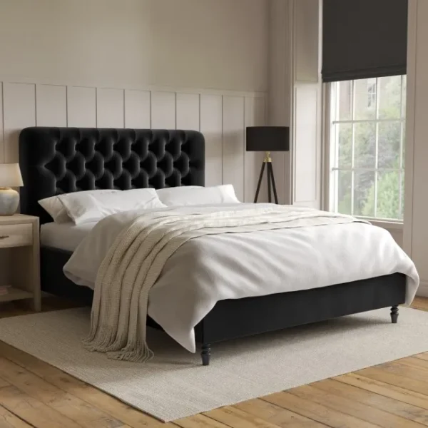 Bahoo Furnitures Black Velvet King Size Ottoman Bed with Legs Display