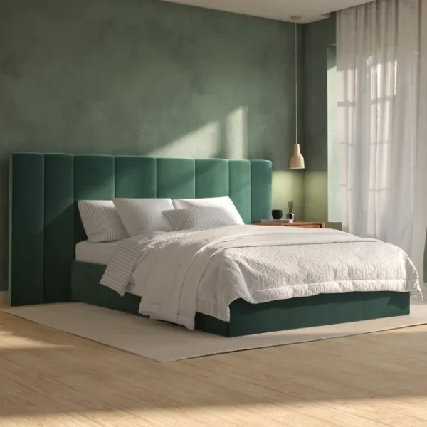 Upholstery Double Ottoman Bed with Wide Headboard Green king Size